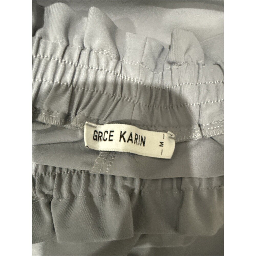 Grace Karin Women's Gray Pants Wide Elastic Waist Regular Sz M High Waisted - Picture 8 of 9